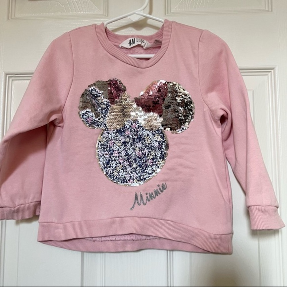 H&M| Kids Disney mini mouse sequin sweatshirt-pink- size 3-4 years